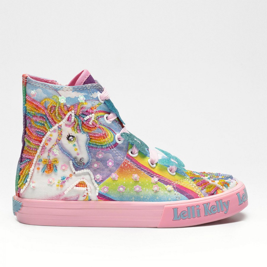 scarpe bambino,scarpe bambina, - delpopoloshop - LELLI KELLY COD.LK9090  SNEAKERS UNICORNO MIND ALTA IN COTONE COL.MULTI FANTASY