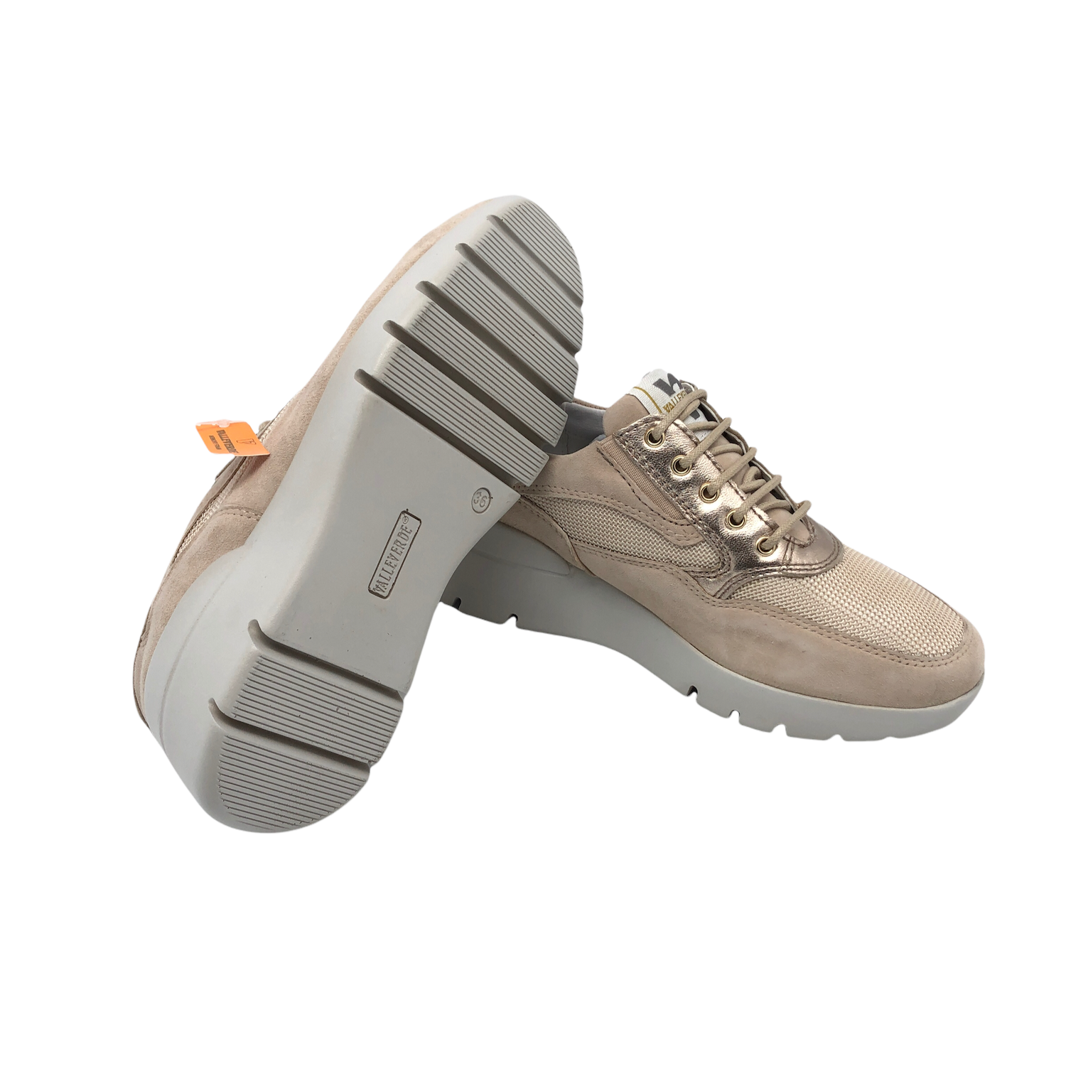 VALLEVERDE COD.36700 SCARPA DONNA MODA COMODA ITALIANA COL.GOLD PELLE E TELA