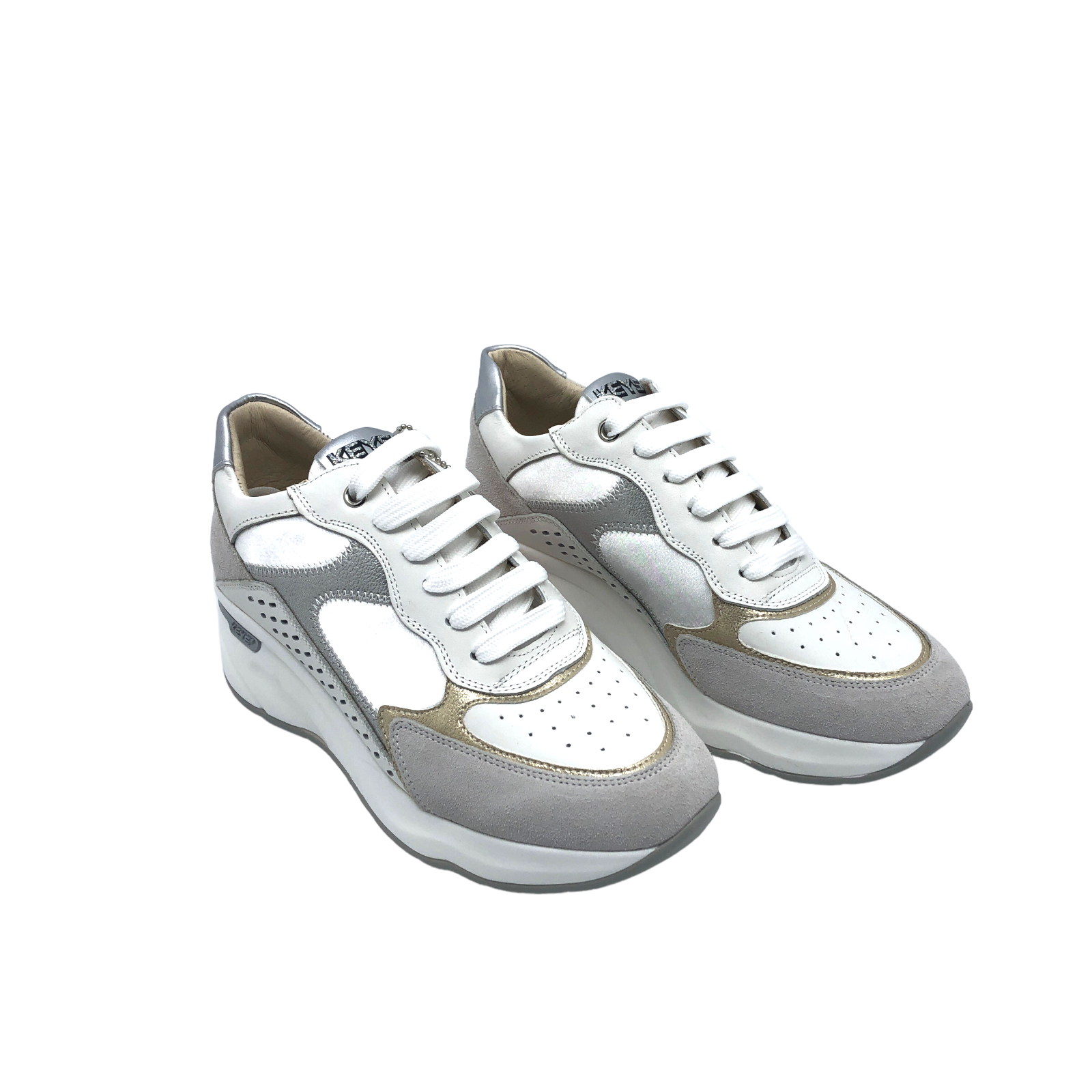 KEYS COD.K7824 SCARPE DONNA IN PELLE E TELA COL.WHITE SILVER GOLD 7310